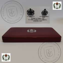 8 moedas prata Proof 1977, 1º Jubileu Rainha Elizabeth II, 8 diferentes ilhas Britânicas, Estojo Certificados Spink & Son, Ltd,