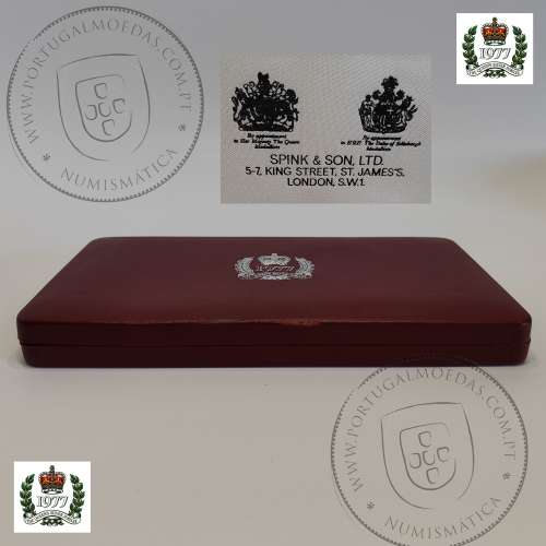 8 moedas prata Proof 1977, 1º Jubileu Rainha Elizabeth II, 8 diferentes ilhas Britânicas, Estojo Certificados Spink & Son, Ltd,