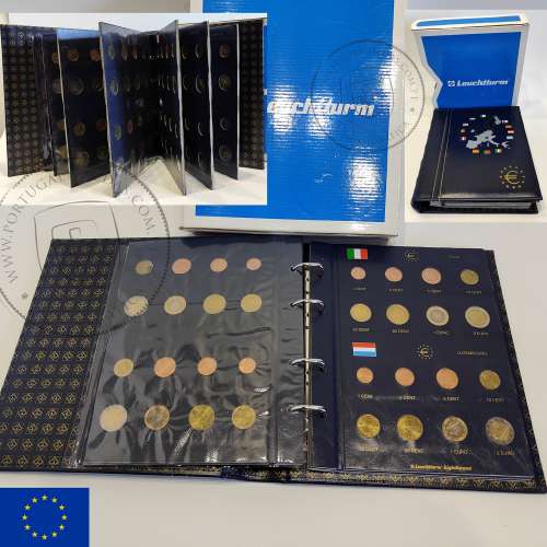 Coleção com 12 séries das primeiras moedas de Euro dos primeiros 12 Países da zona euro,(FDC/UNC) , arquivadas em folhas e álbum