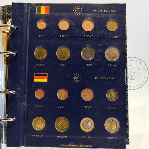 Collection with series of the first Euro coins from the first 12 Adhering Countries of the Euro zone, (UNC), in sheets and album