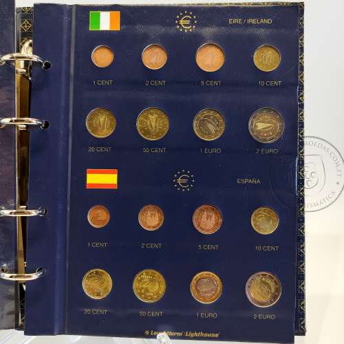 Collection with series of the first Euro coins from the first 12 Adhering Countries of the Euro zone, (UNC), in sheets and album