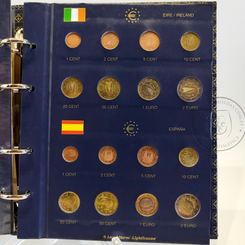 Collection with series of the first Euro coins from the first 12 Adhering Countries of the Euro zone, (UNC), in sheets and album