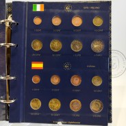 Coleção com 12 séries das primeiras moedas de Euro dos primeiros 12 Países da zona euro,(FDC/UNC) , arquivadas em folhas e álbum