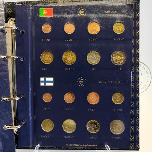 Coleção com 12 séries das primeiras moedas de Euro dos primeiros 12 Países da zona euro,(FDC/UNC) , arquivadas em folhas e álbum