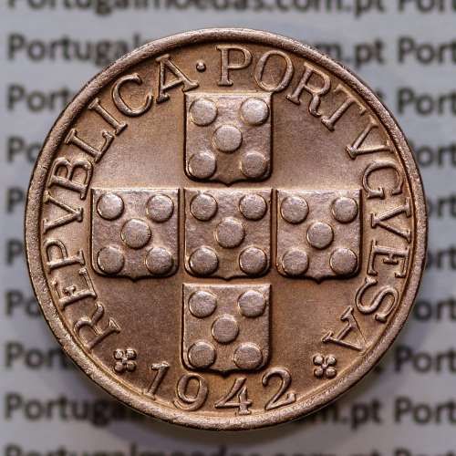 XX centavos 1942 Bronze, 20 centavos 1942 Republica Portuguesa, (Bela/Soberba), World Coins Portugal KM 584