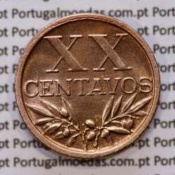 XX centavos 1943 Bronze, 20 centavos 1943 Republica Portuguesa, (Soberba), World Coins Portugal KM 584