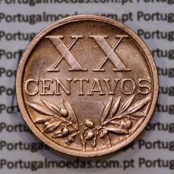 XX centavos 1943 Bronze, 20 centavos 1943 Republica Portuguesa, (Soberba), World Coins Portugal KM 584