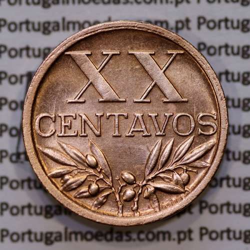 XX centavos 1943 Bronze, 20 centavos 1943 Republica Portuguesa, (Soberba), World Coins Portugal KM 584