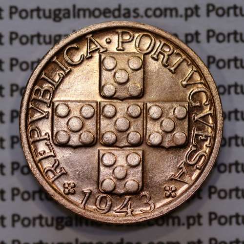 20 centavos 1943 Bronze of Portuguese Republic, XX centavos 1943 Bronze, (UNC), World Coins Portugal KM 584