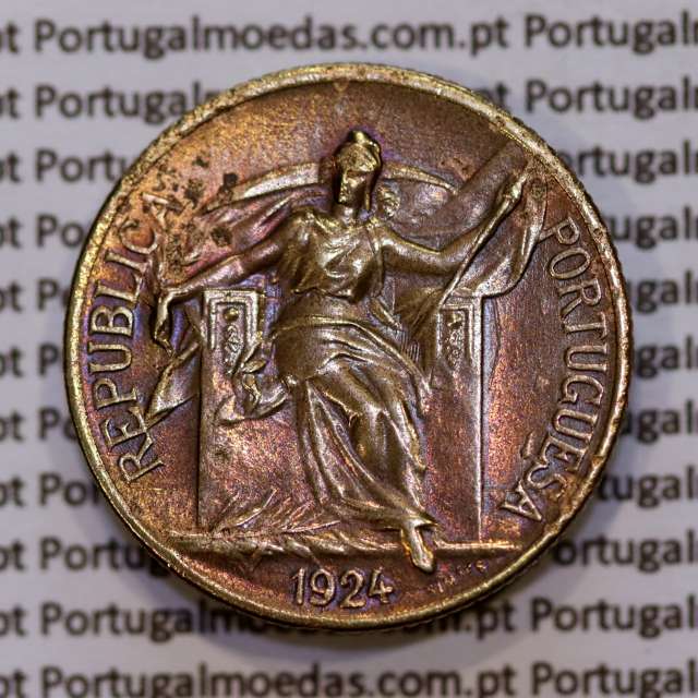 50 Centavos 1924 Bronze-Alumínio, $50 centavos 1924 Alumínio-Bronze da Republica, (MBC+), World Coins Portugal KM575