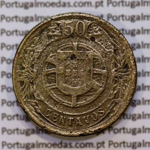 50 Centavos 1924 Bronze-Alumínio, $50 centavos 1924 Alumínio-Bronze da Republica, (BC+), World Coins Portugal KM 575