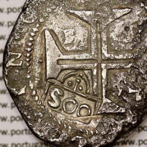 500 Réis coutermarked of D. Afonso VI, at silver coin Cruzado Évora mint of D. João IV, stamp "S00", W. Coins Portugal KM 437.2