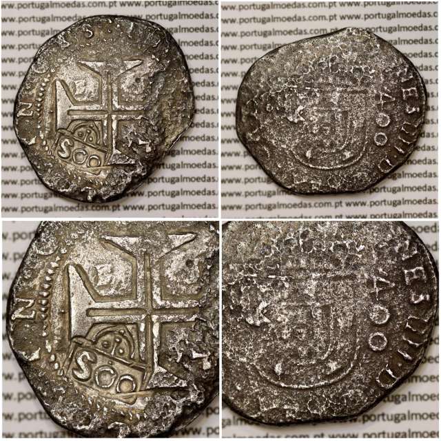 500 Réis coutermarked of D. Afonso VI, at silver coin Cruzado Évora mint of D. João IV, stamp "S00", W. Coins Portugal KM 437.2