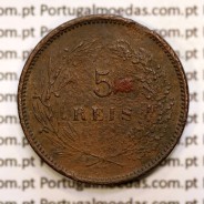 Portugal, 5 réis 1890 bronze coin of King Carlos I, (F), World Coins Portugal KM 530.