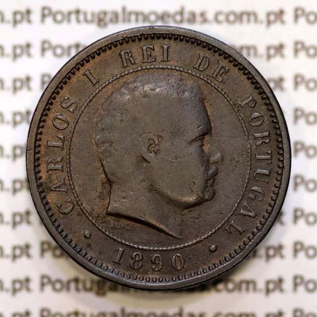 5 réis 1890 bronze D. Carlos I, (BC), World Coins Portugal KM 530