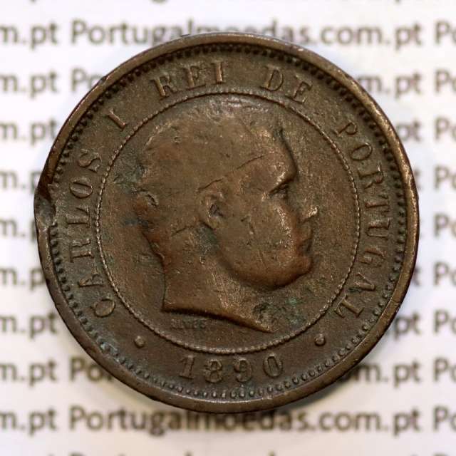 5 réis 1890 bronze D. Carlos I, (BC), World Coins Portugal KM 530