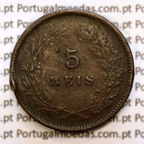 Portugal, 5 réis 1890 bronze coin of King Carlos I, (F), World Coins Portugal KM 530