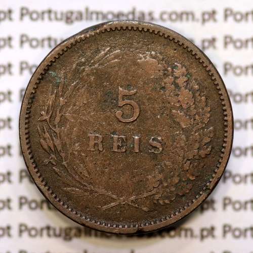 Portugal, 5 réis 1890 bronze coin of King Carlos I, (F), World Coins Portugal KM 530
