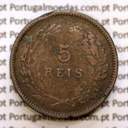 Portugal, 5 réis 1890 bronze coin of King Carlos I, (F), World Coins Portugal KM 530