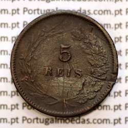 Portugal, 5 réis 1890 bronze coin of King Carlos I, (F), World Coins Portugal KM 530