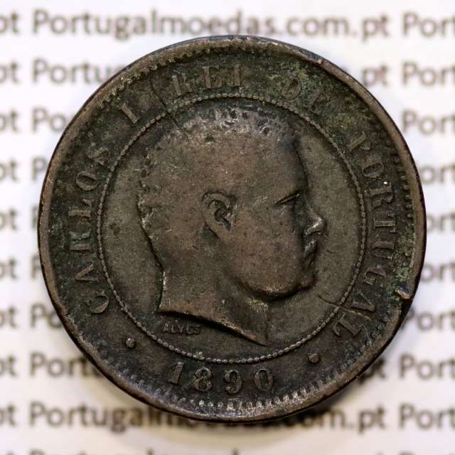 5 réis 1890 bronze D. Carlos I, (BC), World Coins Portugal KM 530