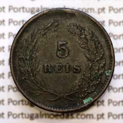 Portugal, 5 réis 1890 bronze coin of King Carlos I, (F), World Coins Portugal KM 530