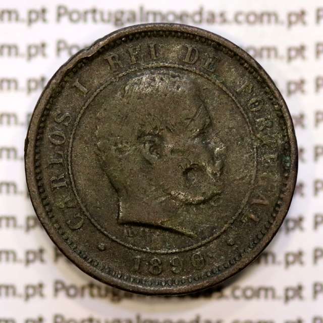 Portugal, 5 réis 1890 bronze coin of King Carlos I, (F), World Coins Portugal KM 530