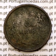 Portugal, 5 réis 1890 bronze coin of King Carlos I, (F), World Coins Portugal KM 530