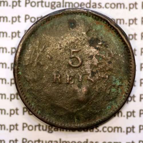 Portugal, 5 réis 1890 bronze coin of King Carlos I, (F-), World Coins Portugal KM 530