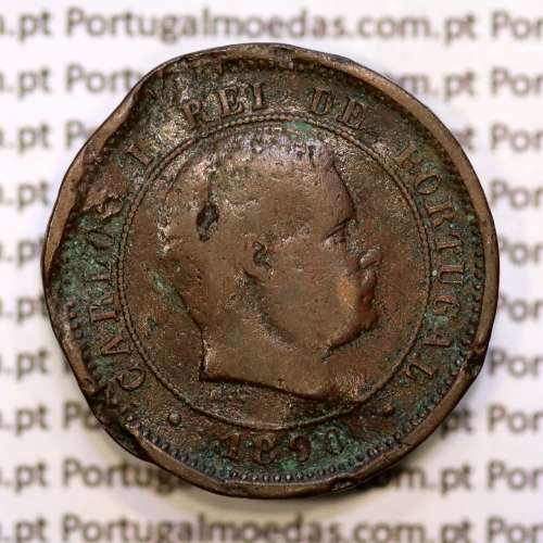 Portugal, 5 réis 1890 bronze coin of King Carlos I, (F-/VG), World Coins Portugal KM 530