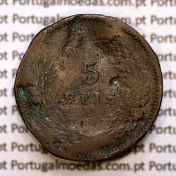 Portugal, 5 réis 1890 bronze coin of King Carlos I, (F-/VG), World Coins Portugal KM 530