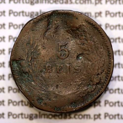Portugal, 5 réis 1890 bronze coin of King Carlos I, (F-/VG), World Coins Portugal KM 530