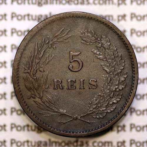 5 réis 1891 bronze D. Carlos I, (MBC+), World Coins Portugal KM 530