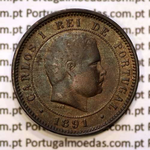 5 réis 1891 bronze D. Carlos I, (MBC+), World Coins Portugal KM 530
