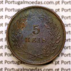 5 réis 1891 bronze D. Carlos I, (MBC), World Coins Portugal KM 530