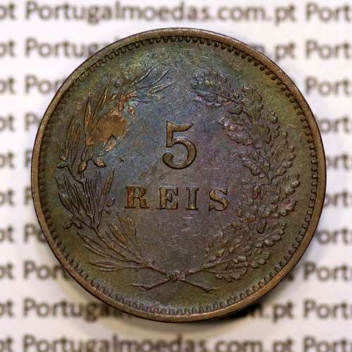5 réis 1891 bronze D. Carlos I, (MBC), World Coins Portugal KM 530