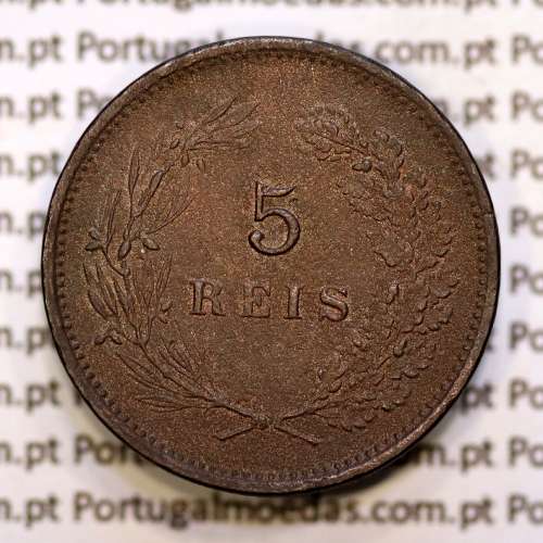 5 réis 1891 bronze D. Carlos I, (MBC), World Coins Portugal KM 530