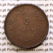 Portugal, 5 réis 1891 bronze coin of King Carlos I, (VF), World Coins Portugal KM 530