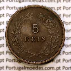 Portugal, 5 réis 1891 bronze coin of King Carlos I, (VF), World Coins Portugal KM 530