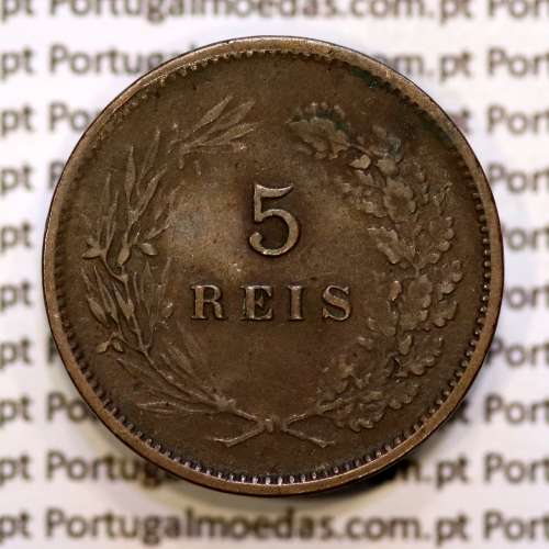 5 réis 1891 bronze D. Carlos I, (MBC), World Coins Portugal KM 530
