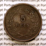 Portugal, 5 réis 1891 bronze coin of King Carlos I, (VF), World Coins Portugal KM 530