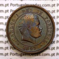 5 réis 1891 bronze D. Carlos I, (MBC), World Coins Portugal KM 530