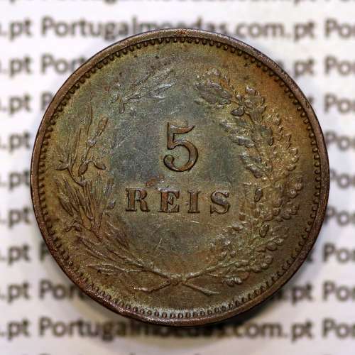 5 réis 1891 bronze D. Carlos I, (MBC), World Coins Portugal KM 530