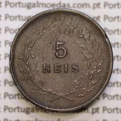 5 réis 1891 bronze D. Carlos I, (MBC), World Coins Portugal KM 530