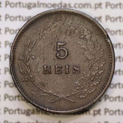 5 réis 1891 bronze D. Carlos I, (MBC), World Coins Portugal KM 530