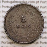 5 réis 1891 bronze D. Carlos I, (MBC), World Coins Portugal KM 530