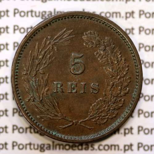 Portugal, 5 réis 1891 bronze coin of King Carlos I, (VF), World Coins Portugal KM 530
