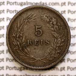 Portugal, 5 réis 1891 bronze coin of King Carlos I, (VF-), World Coins Portugal KM 530
