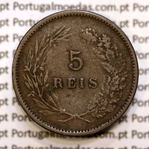5 réis 1891 bronze D. Carlos I, (MBC-), World Coins Portugal KM 530