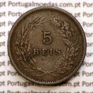 Portugal, 5 réis 1891 bronze coin of King Carlos I, (VF-), World Coins Portugal KM 530